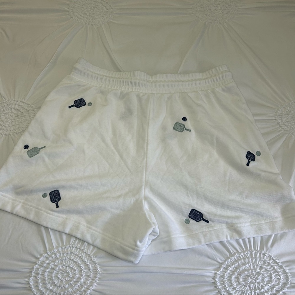 Lou & Grey Elastic Tie Waist Cotton Blend Shorts w/ Novelty Tennis Print Size L - Picture 12 of 13